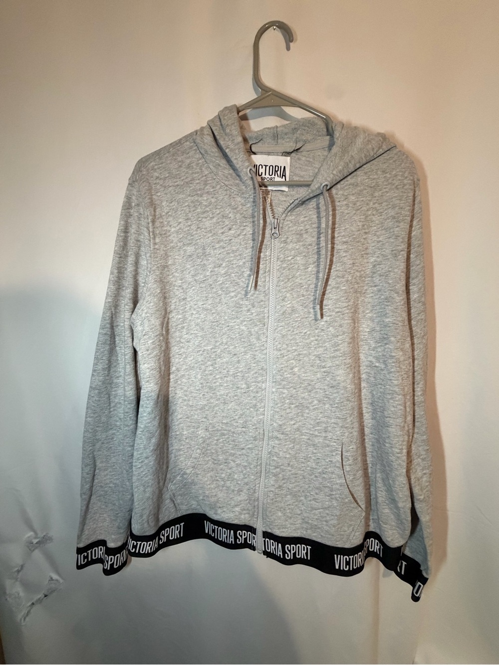 Victoria’s Secret Victoria Sport Hoodie XL Gray Full Zip Logo Trim Athleisure